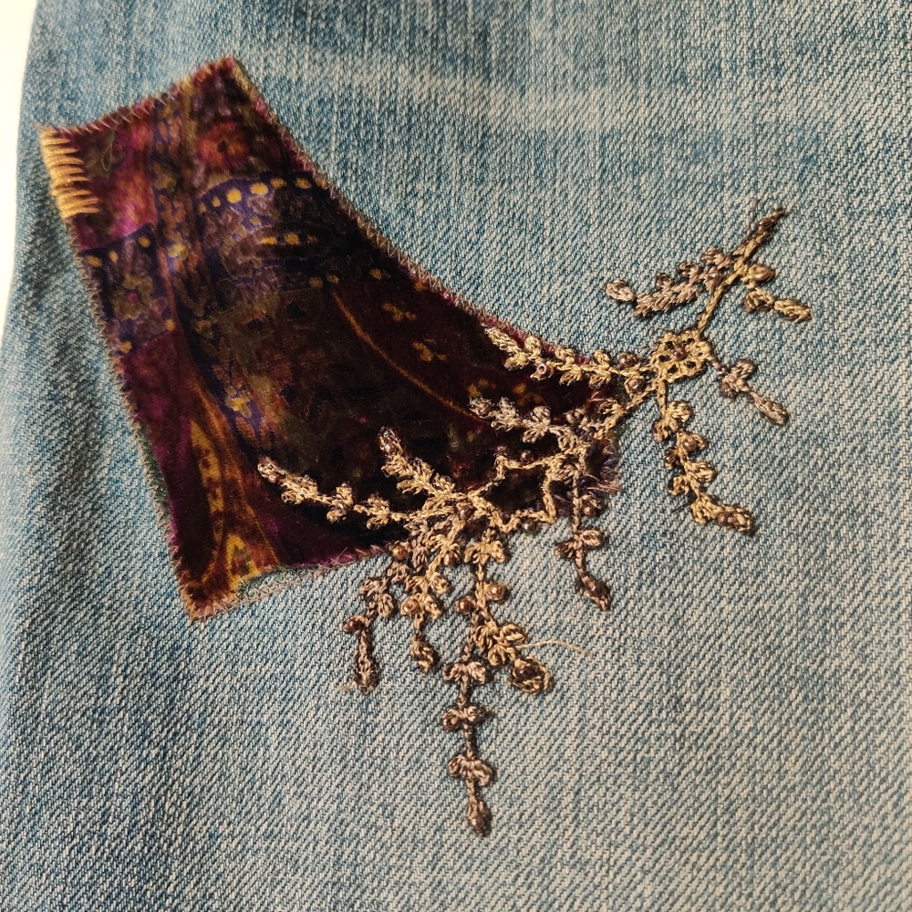 Ralph Lauren Distressed Light Blue Patchwork Jeans - Picture 5 of 14